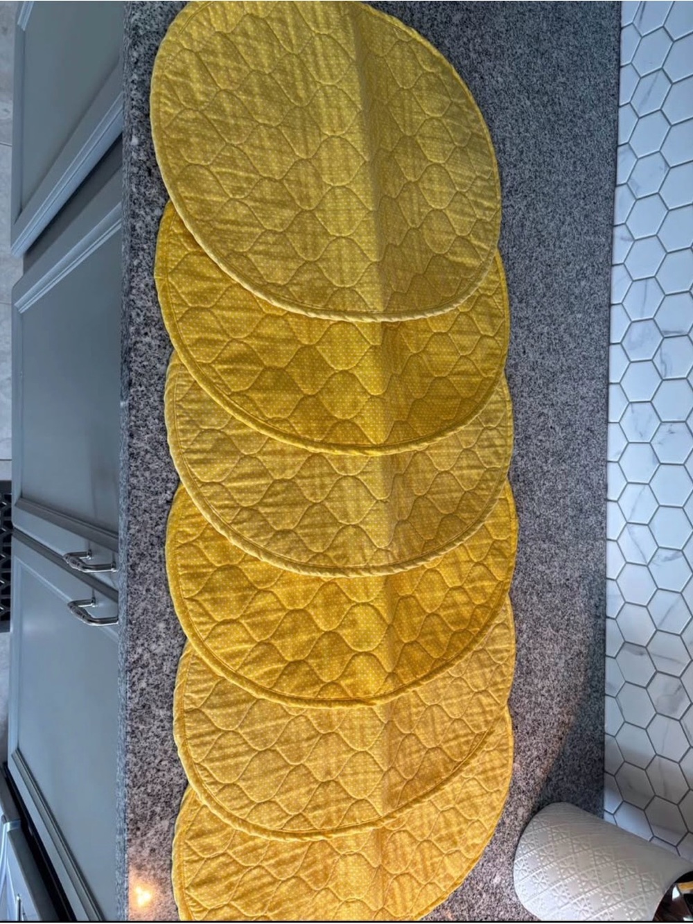 Yellow Quilted Round Placemats - Set of 6